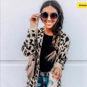 NWT- BP Long Leopard Jacquard Cardigan XXS